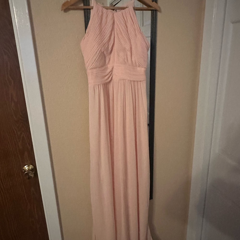 Elegant Reverie David’s Bridal Blush High-Neck Bridesmaid Dress, Size 2